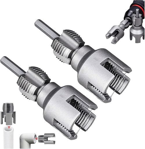Pipe Threading Tool Kit with Internal & External Threader, Pipe Thread Cutting Tool, Electric Drill Compatible PVC Pipe Threader Kit, Pipe Sizes Rethreading Tool