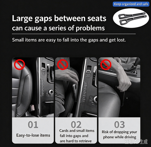 2-Piece Car Seat Gap Organizer Set, Seat Gap Filler Anti-Leak Strip, Black