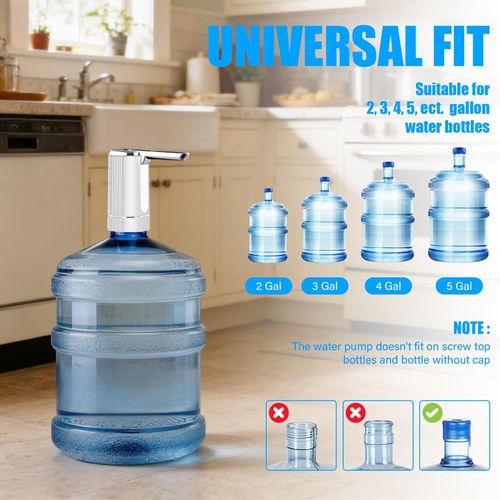 Water Dispenser Pump for 5 Gallon Water Bottles, USB Type-C Rechargeable with 1200mAh Battery, Foldable Spout, One-Touch Control  Powerful Suction for Home, Office, Camping - White