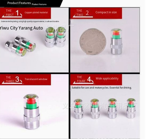 Tire Pressure Monitoring Caps | In-Vehicle Auto-Alert Tire Valve Caps Automotive Tire Pressure Warning Caps | High-Precision Tire Pressure Monitors Tire Pressure Monitoring Valve Caps | Home-Use Tire Protection Caps | 4-Pack