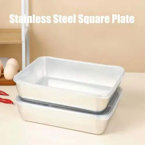 3pack Large Stainless Steel Food Containers Rectangle Food Storage Box Leak Proof Plastic Lid Airtight Meat Storage Container for Fridge,Kitchen Dishwasher Safe