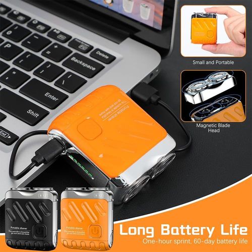 Luggage Electric Shaver, Electric Mini Portable Razor, New Beard Shaver Mini and Portable Suitcase Design, Ipx7 Waterproof and Pocket, Double-Ring Magnetic, 1 Button Long Lasting, for Men