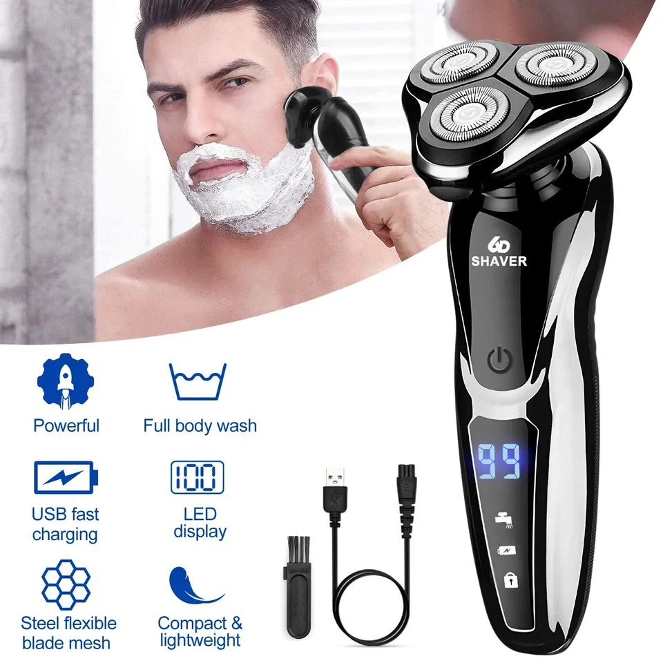Wet Dry Electric Razor Men USB Rechargeable Rotary Shaver Beard Trimmer Shaving