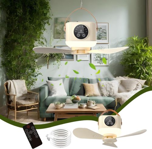 Outdoor Tent Fan And Light Fixture - 3600mAh Ceiling Fan, Portable Tent Fan | USB Rechargeable Lighted Ceiling Fan With Remote Control, Cooling Device With Timer, 4 Speeds, Removable For Bedroom