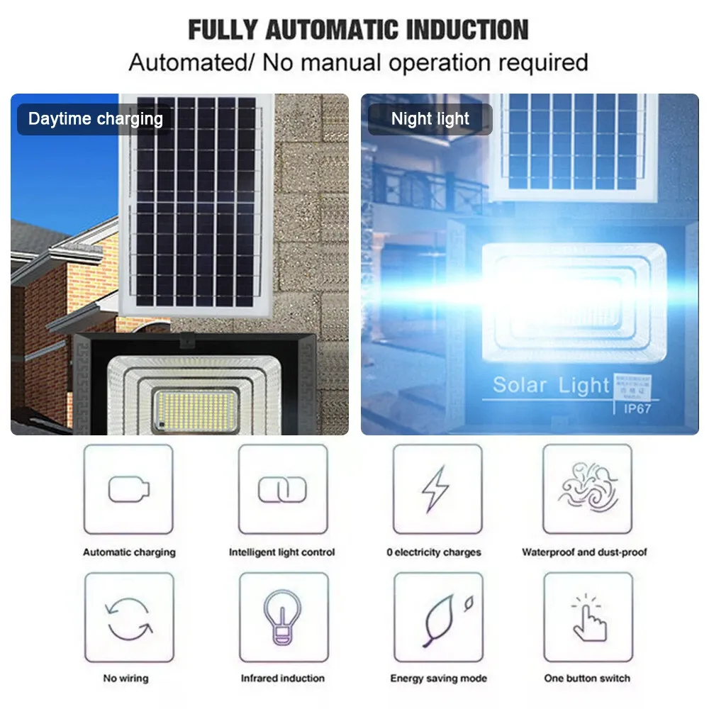 300W LED Solar Light Street Flood Sensor Remote Outdoor Garden Security Lamp