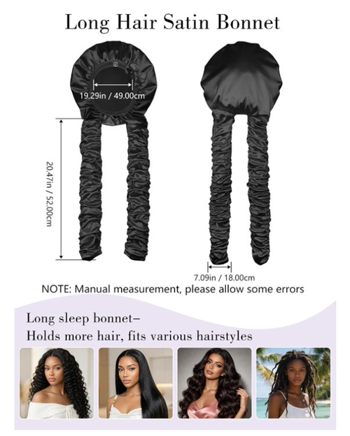 Heatless Curl Satin Bonnet for Sleeping, No Slip Sleep Bonnet with Long Curling Ribbons for Braids & Long Hair