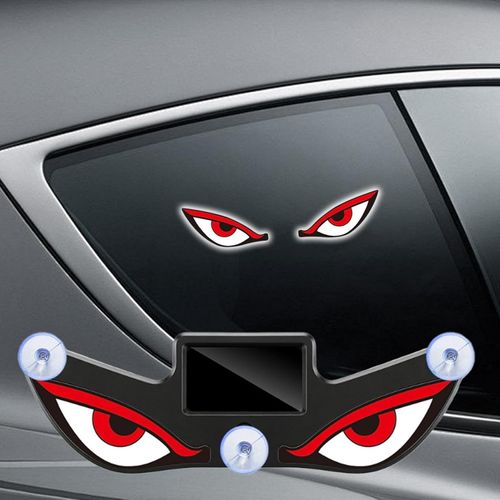 Waterproof Dynamic Solar Car Eyes - Windshield Sticker with USB Port | Car Window Light with LED Eyes for Motorcycle, RV, Camper, SUV, Rear Window,