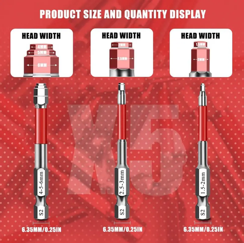 6-Piece Metal Hex Socket Screwdriver Bit Set with Hex Shanks, Pagoda Centering Internal Design, Tightens 1.5mm-6mm Millimeters Nuts, Magnetic Tips, Compatible with Drills  Wrenches, for Tools and Gadgets, Construction, Household Work
