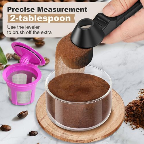 Coffee Scoop & Funnel for Reusable K Cup Refillable Coffee Pods, Coffee Measuring Spoon 2 Tablespoon Capacity, Scoop with Funnel for Ground Coffee, Protein Powder, Tea (Black, 1 Pack)