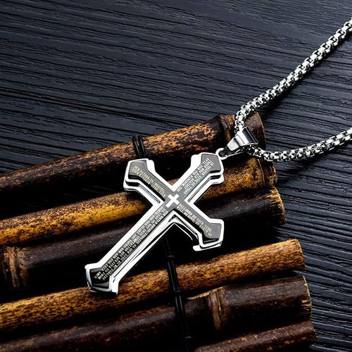 Mens Cross Pendant Necklace Large Stainless Steel Cross Pendant Necklace for Men Women
