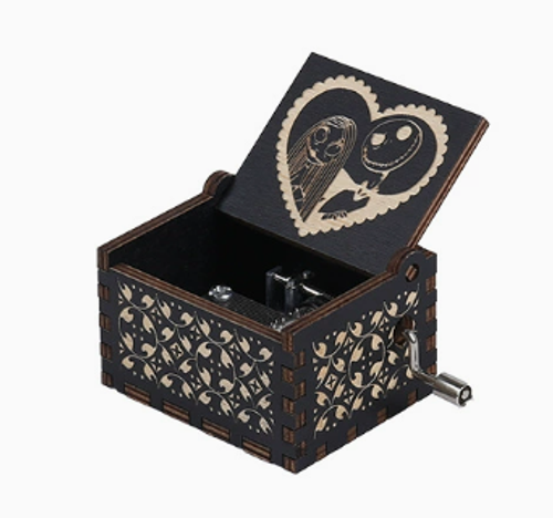 Halloween Exclusive! Classic Carved DIY Wooden Music Box — Hand-Cranked Craft Gift