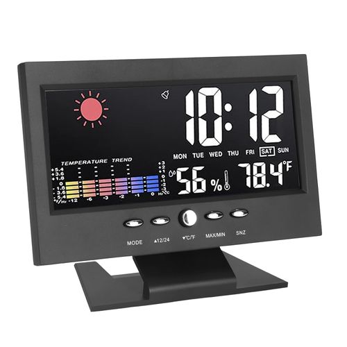Digital Weather Clock with Bar Display, Electronic Temperature Clock, Colored Digital Alarm Clock with Temperature and Humidity Monitor, Alarm Function and Countdown