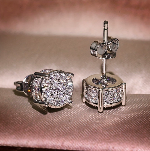 Men's Hip-Hop Style Round Earrings — Fully Embellished with Simulated Zirconia, Micro-Pavé Set, and Plated — Trendy Hip-Hop Jewelry for Men
