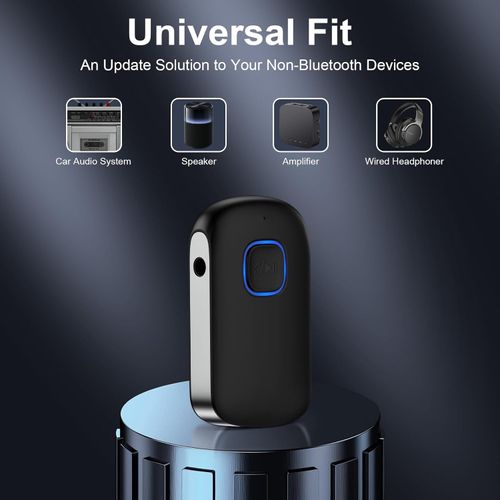 Bluetooth Car Receiver, 3.5mm AUX Bluetooth Adapter with Noise Cancellation, Wireless Audio Receiver for Home Stereo Wired Headphones, Hands-Free Calling, 16H