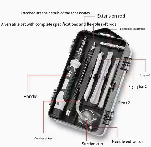 115-in-1 Multi-functional Precision Screwdriver Set, a complete set for disassembling and repairing mobile phones, computers, and watches. A versatile home digital repair tool with 115-in-1 screwdrivers and precision bits.