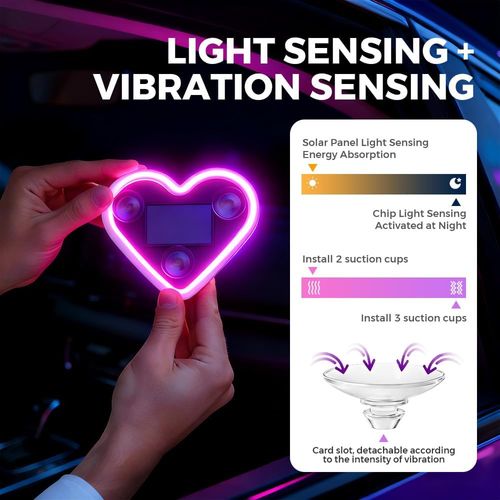 Car Triangle Window Solar Heart Light, LED Ambient Heart Lights for Car with 5 Lighting Modes, Solar Powered Waterproof Heart Shaped Mood Light, for Valentine's Day Christmas Decor