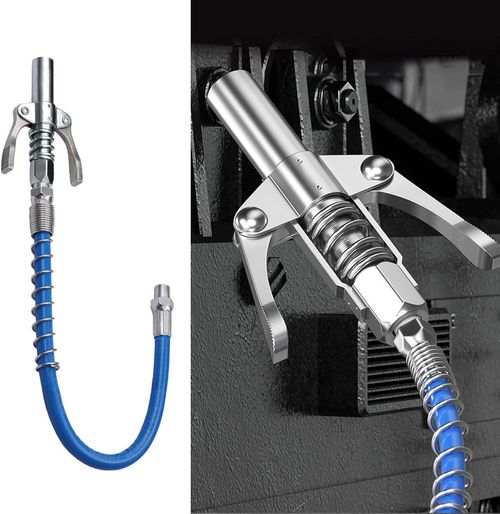 Grease Gun Coupler 10000PSI Double Handle Lock Release Adapter  Dual handles + 50cm hose