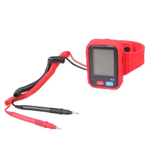 Digital Multimeter Wristband – Compact, Portable Tester, Resistance & Continuity Testing, Rechargeable USB Power, Red Strap