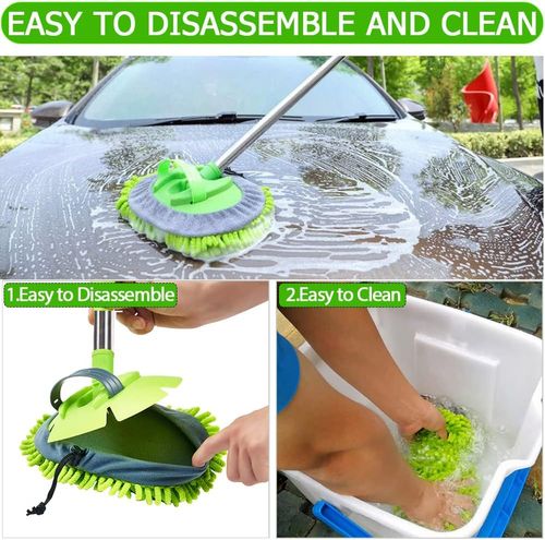 Herramienta de Limpieza con Mango Largo, Kit para Lavar y Detallar Autos, Camiones, SUV, RV, Remolque, Barco, Esponja Plumero de