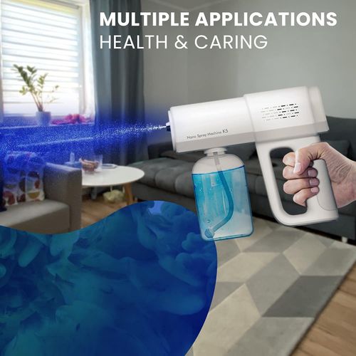 The Original Disinfectant Fogger Machine - Professional Sanitizer Sprayer - Electrostatic ULV Atomizer & Nano Steam Gun – Rechargeable Barber Spray Gun with Blue Light (White 2)