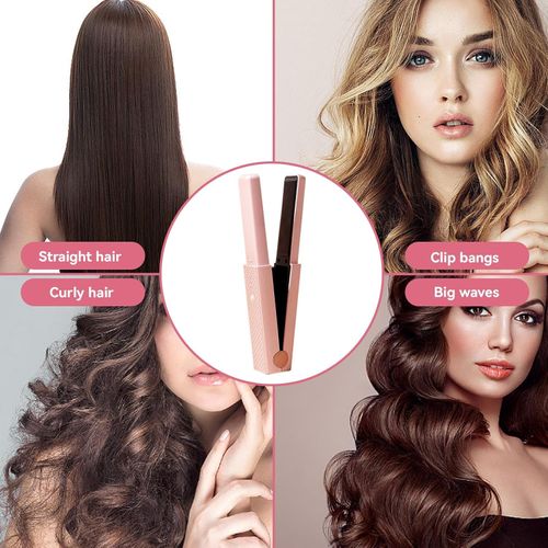 Hair Straightener Flat Iron, Cordless Quickly Heating Rollers Hair Curlers Hair Curling Iron Hot Tools Flat Iron for Girls Women(Pink)