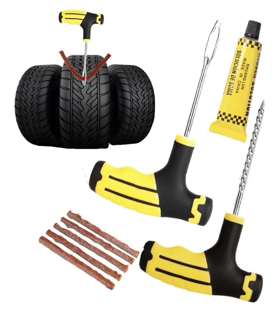 Heavy Duty Tire Repair Kit With Tire Plugs, Tools And Patching Rubber