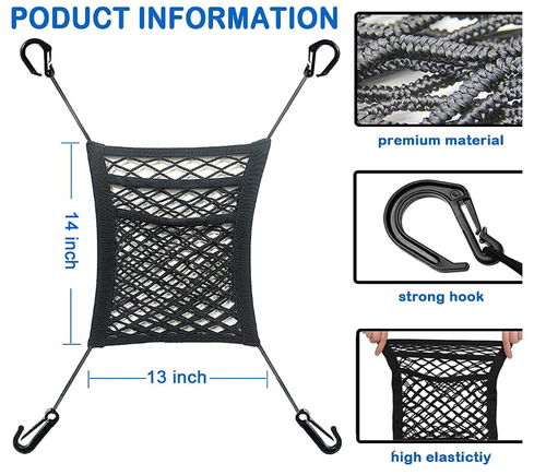 3-Layer Car Mesh Organizer, Seat Back Net Bag, Barrier of Backseat Pet Kids, Cargo Tissue Purse Holder, Driver Storage Netting Pouch, Car Accessories