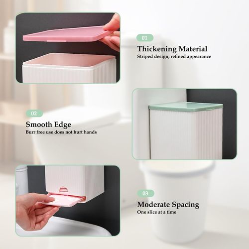 Tampon Organizer for Bathroom, 4.5x4.5x7.7 Inch Plastic Sanitary Napkin Holder with Lid, Large Opening Sanitary Pad Holder, Self-Adhesive Wall Mounted Storage Box for Woman Girl.