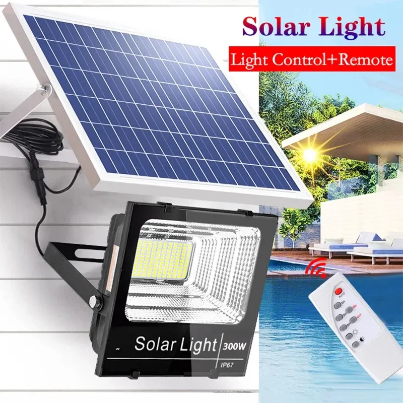 300W LED Solar Light Street Flood Sensor Remote Outdoor Garden Security Lamp