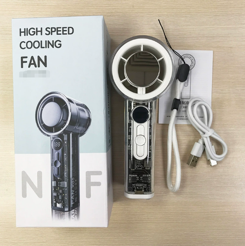 Cooling handheld fan with digital display, 100 speed settings, outdoor wireless portable dormitory transparent mecha-style lighting fan
