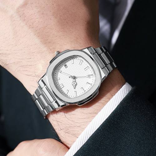 Men's Square Quartz Watch with Steel Band — Trendy, Sporty, and Minimalist Calendar Wristwatch. New Arrival: Square Sports Watch with Calendar and Steel Strap. Men's Business-Casual Quartz Wristwatch — A Trendy, Versatile, and Water-Resistant Men's Timepiece.