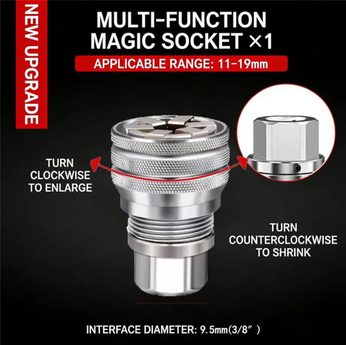 Universal Socket Wrench Set, Self Adjusting Multi Function Socket Tool, Heavy Duty Grip for Damaged Rusted Bolts Nuts, 10mm to 19mm Repair Tool for Home Garage Workshop Mechanics