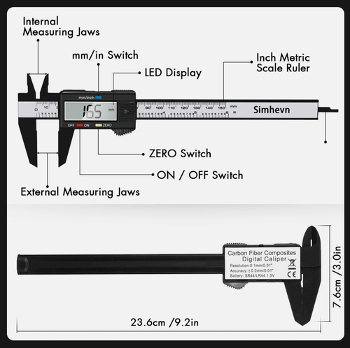 Digital Caliper Measuring Tool w Inch Millimeter Conversion Micrometer Ruler