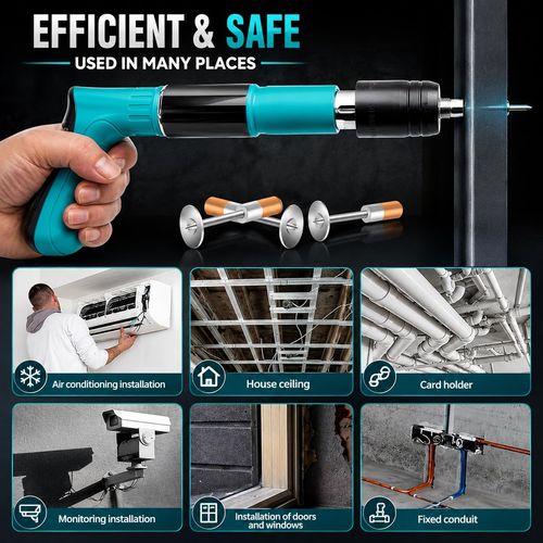 Heavy Duty Manual Concrete Nail Gun Kit with 10 Steel Nails, 5-Speed Adjustable Steel Nailer for Concrete, Brick, Wall, Metal & Wood, Handheld Wall Fastening Tool for Construction & Home Installation