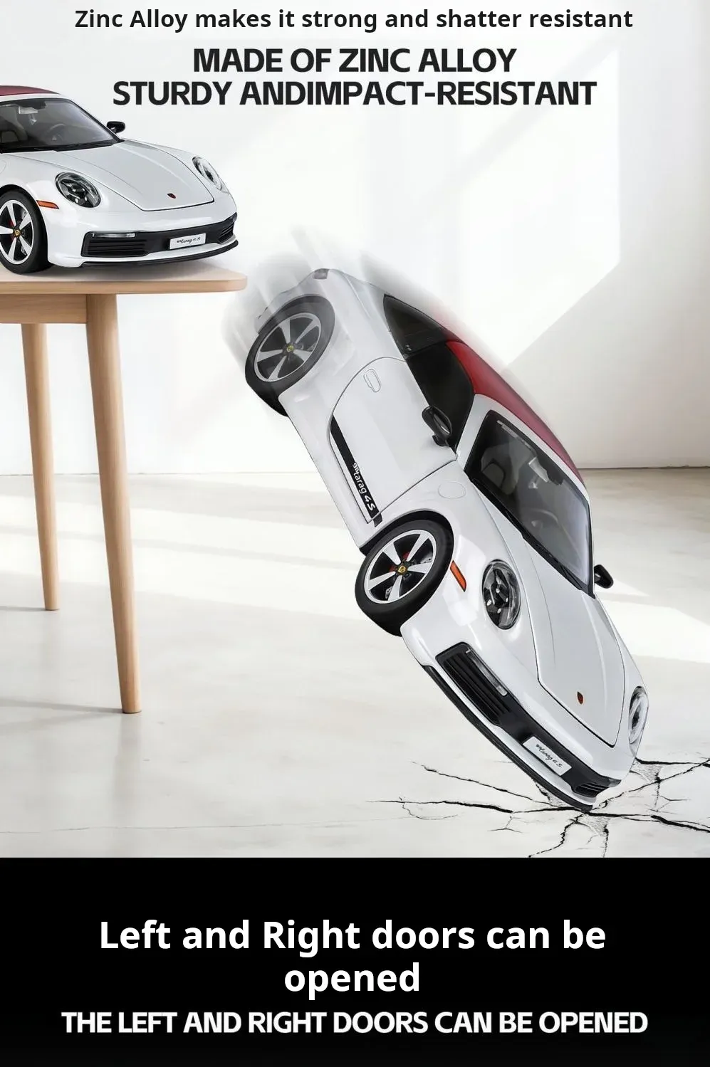 Porsche 911 Targa Diecast Model Car 1:32 Scale, Sports Car Collectible with Lights and Opening Doors, Gift for Car Lovers