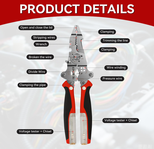 16-in-1 Foldable Wire Stripper with 12–250V Voltage Tester