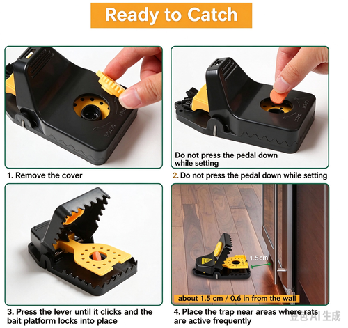 Mouse Trap 4 Pieces with Removable Bait Tray, Highly Sensitive and Reusable, Anti-Rat Mat for Kitchens, Warehouses, Gardens, Offices