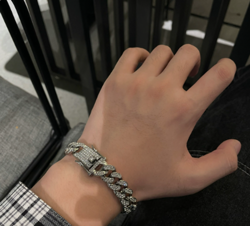 Euro-American Hip-Hop Style Zinc Alloy Cuban Link Bracelet – Electroplated, Fully Rhinestone-Studded
