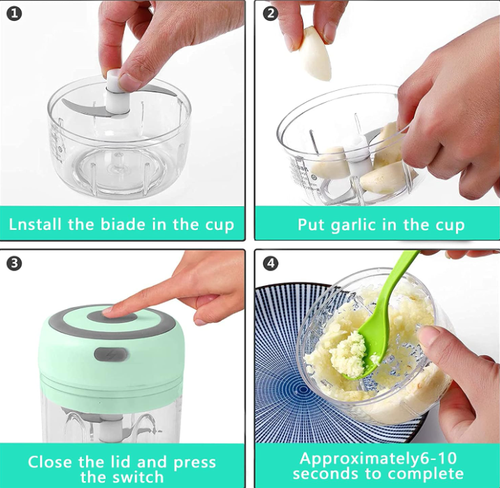 Electric Mini Vegetable Chopper, Food Chopper, Garlic Slicer Veggie, Salad, Lettuce, Onion, Chili Crusher, Tomato Dicer Chopper Cutter & Ginger Meat Mincer for Kitchen, Portable USB Chopper (250ML)