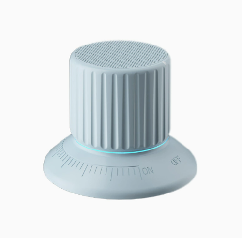 Volume knob speaker, wireless, Bluetooth, IPX4 waterproof, volume control with magnet, suitable for bathroom use.