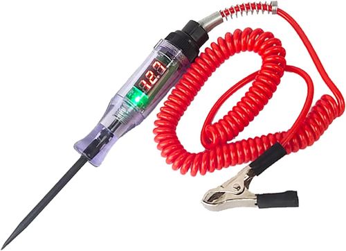 1 PC Car Digital Electric Pen, 6V-12V-24V DC Car Circuit Tester Light, Test Light with 5.9Ft Extended Spring Wire, Car Truck Vehicle Circuits Low Voltage Tester Probe (Red)