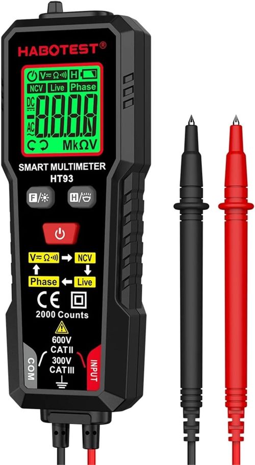 HT93 Smart Digital Multimeter Voltage Tester with NCV Live Wire Test 2000 Counts 600V AC DC Voltage NCV Continuity Measurement