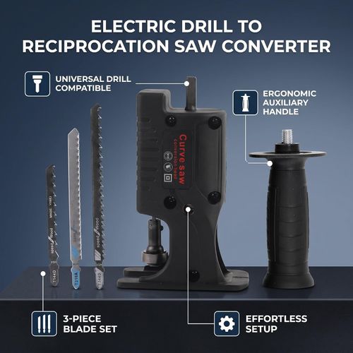 Reciprocating Saw Adapter Electric Drill to Reciprocating Saw Adapter, Hand Drill to Reciprocating Saw Chainsaw Conversion Head Kit, Woodworking Hand Saw Drill Jig Saw Attachment