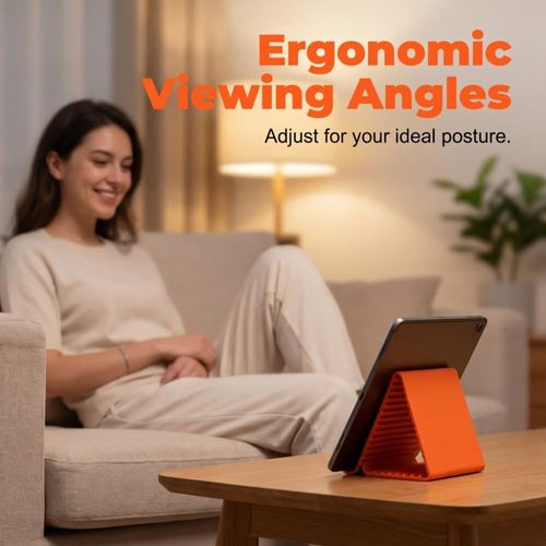Silicone Phone Stand with Aluminum, Flexible Foldable Phone Holder, Bendable Adjustable Anti-Slip Desktop Stand for Phone Tablet Laptop, Portable Rollable Multi-Angle Stand for Home (Black+Orange)
