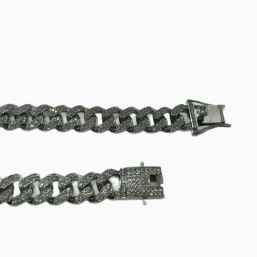 Alloy jewelry Cuban necklace, electroplated with full diamonds, zinc alloy, European and American hip-hop style for men.