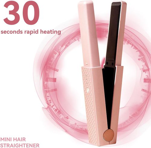 Hair Straightener Flat Iron, Cordless Quickly Heating Rollers Hair Curlers Hair Curling Iron Hot Tools Flat Iron for Girls Women(Pink)