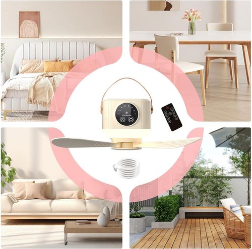 Outdoor Tent Fan And Light Fixture - 3600mAh Ceiling Fan, Portable Tent Fan | USB Rechargeable Lighted Ceiling Fan With Remote Control, Cooling Device With Timer, 4 Speeds, Removable For Bedroom