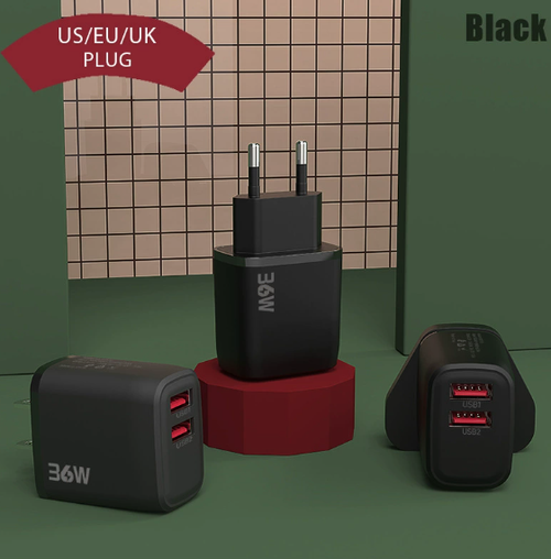36W Dual USB Port Mobile Phone Charger 5V 2.4A UK Standard Charging Head Multi-Port Set