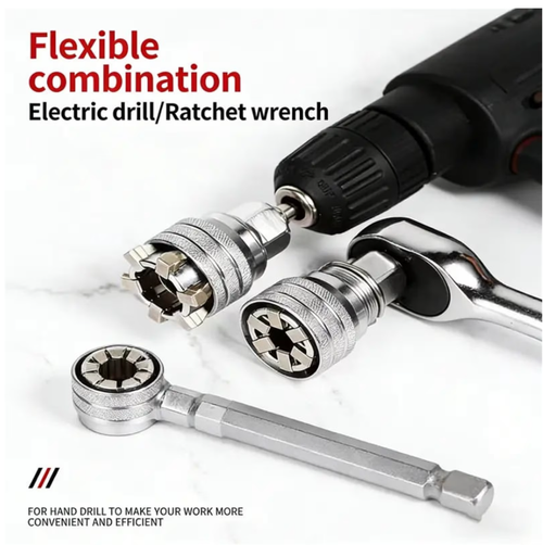 Universal Socket Wrench Set, Self Adjusting Multi Function Socket Tool, Heavy Duty Grip for Damaged Rusted Bolts Nuts, 10mm to 19mm Repair Tool for Home Garage Workshop Mechanics