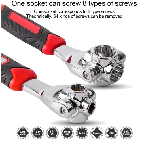 Universal Wrench 52 in 1 Socket Wrench Multifunction Wrench Tool with 360 Degree Rotating Head, Spanner Tool for Home Bicycle Car Repair